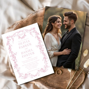 Invitación Boda francés de la florida floral rosa Rubor