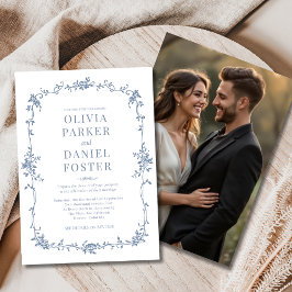 Invitación Boda francés Dusty Blue Photo Floral Victorian