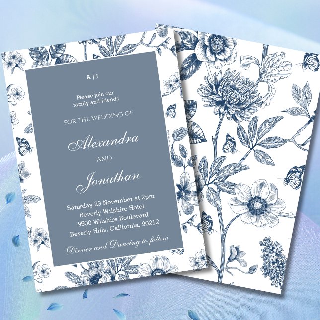 Invitación Boda francés Dusty Blue Vintage Floral (Subido por el creador)