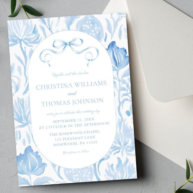 Invitación Boda francés Toile Blue Bow (Subido por el creador)