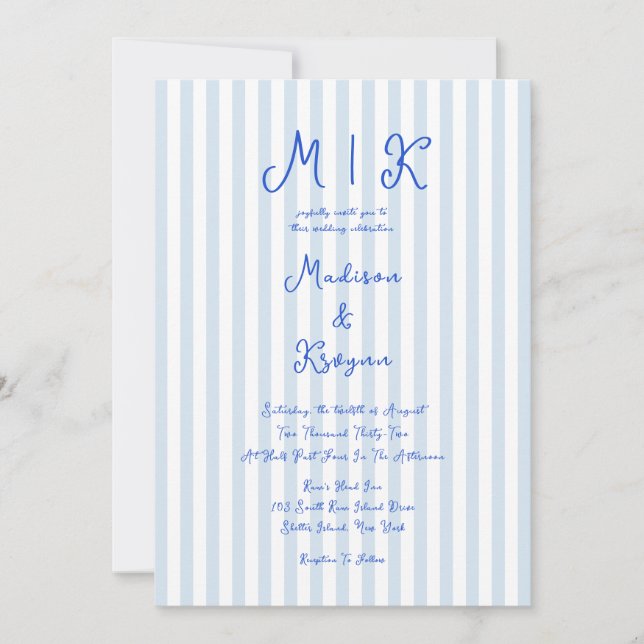 Invitación Boda francesa azul manuscrita (Anverso)