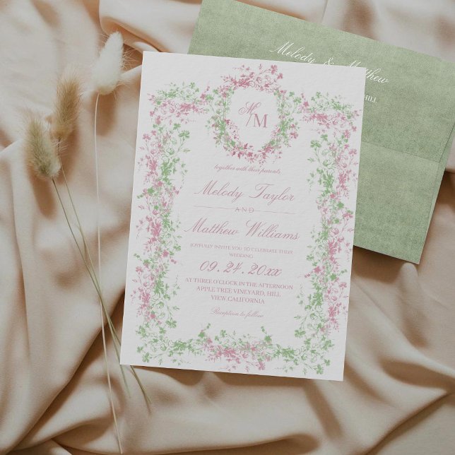 Invitación Boda francesa delicada rubor y salvia (Subido por el creador)