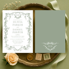 Invitación Boda francesa victoriana monocroma verde chic sage