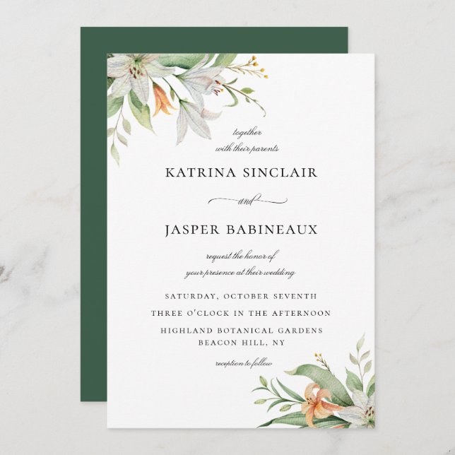 Invitación Boda frasco de Lily Floral (Anverso / Reverso)