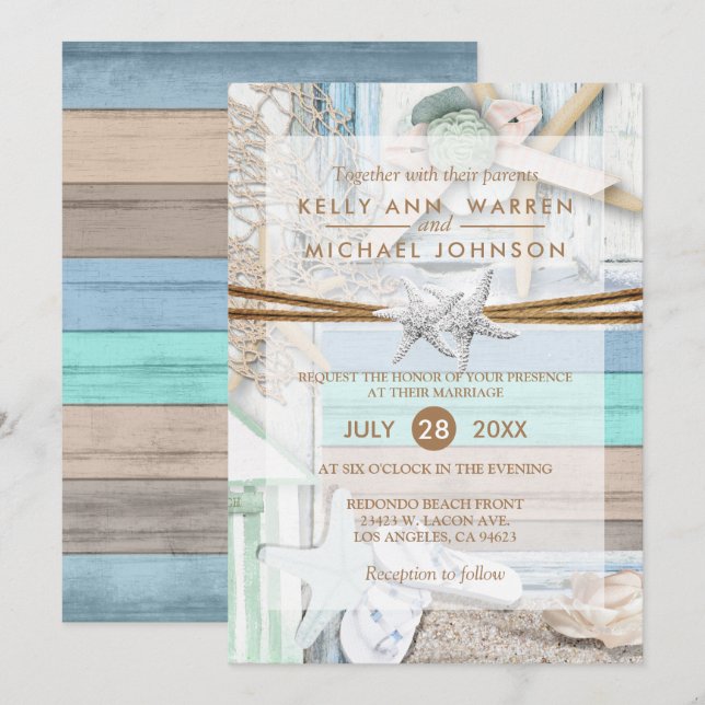 Invitación Boda frente a la playa (Anverso / Reverso)