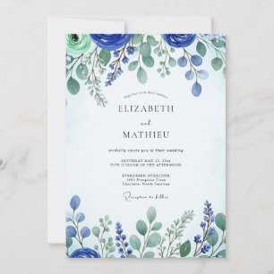 Invitación Boda fresca de primavera azul cobalto