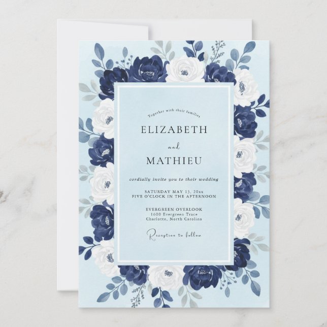Invitación Boda Fría de Invierno en Azul Marino (Anverso)