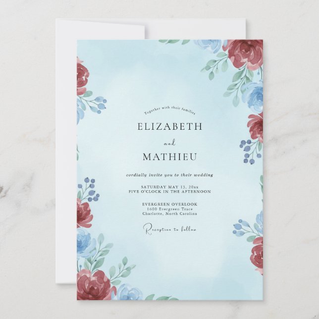 Invitación Boda Frondosa Carmesí Azure (Anverso)