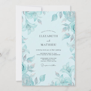 Invitación Boda Frondosa Cerúlea Helada