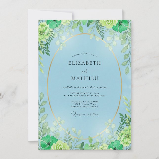 Invitación Boda Frondosa Chartreuse Azure (Anverso)