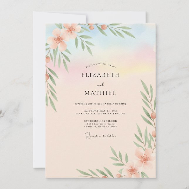 Invitación Boda Frondosa Cielo Albaricoque (Anverso)