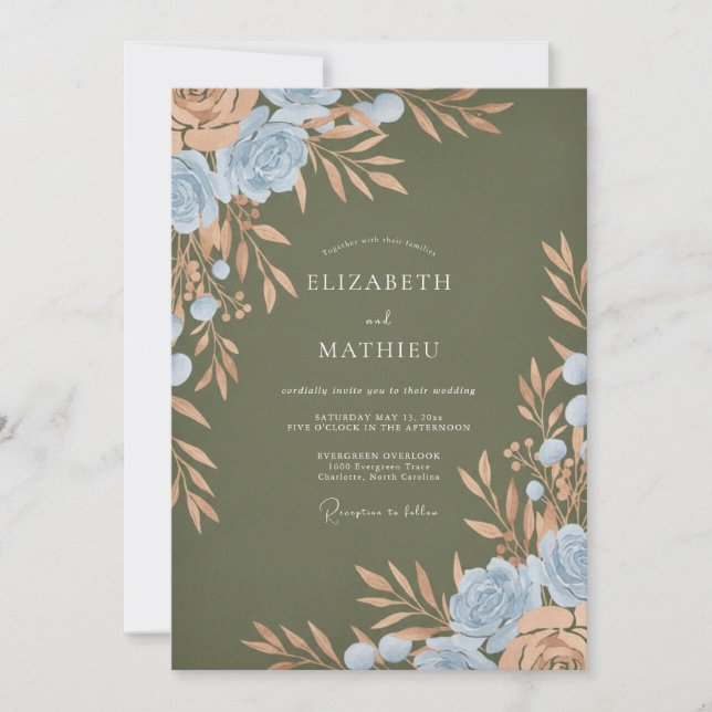 Invitación Boda Frondosa de Acero Cobre (Anverso)