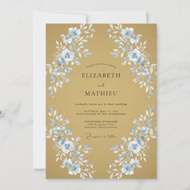 Invitación Boda Frondosa de Aciano Dorado (Anverso)