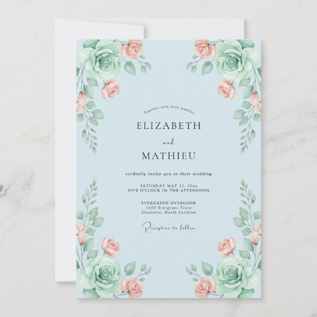Invitación Boda Frondosa de Albaricoque Celeste (Anverso)
