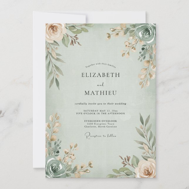 Invitación Boda Frondosa de Albaricoque Espuma de Mar (Anverso)