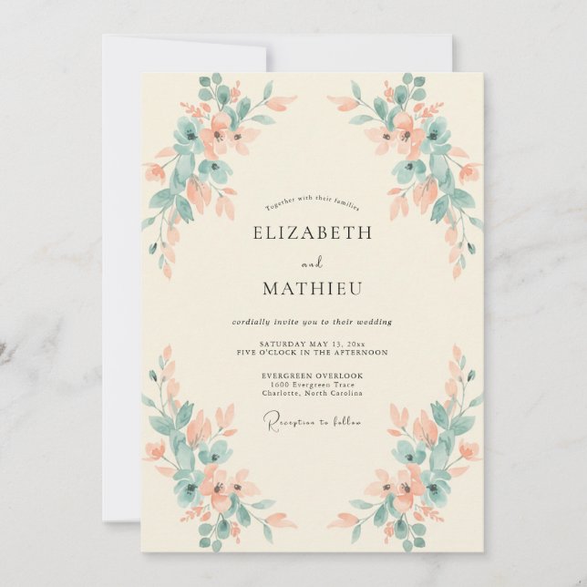 Invitación Boda Frondosa de Albaricoque y Espuma de Mar (Anverso)