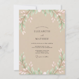 Invitación Boda Frondosa de Beige Rosado