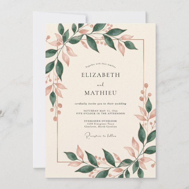 Invitación Boda frondosa de bosque malva (Anverso)