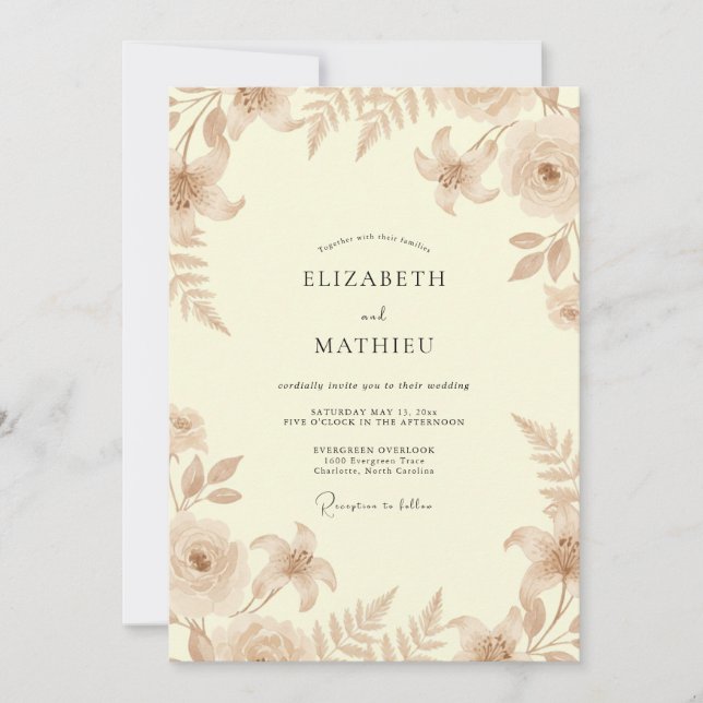 Invitación Boda Frondosa de Champán (Anverso)