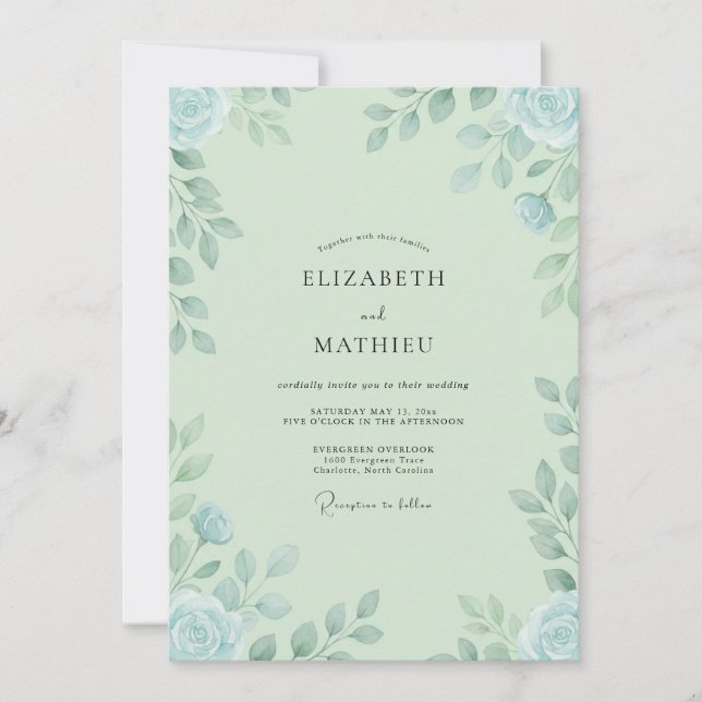 Invitación Boda frondosa de cielo azul menta (Anverso)