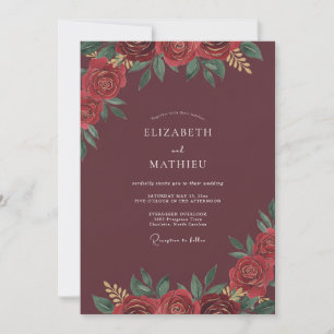 Invitación Boda Frondosa de Color Carmesí