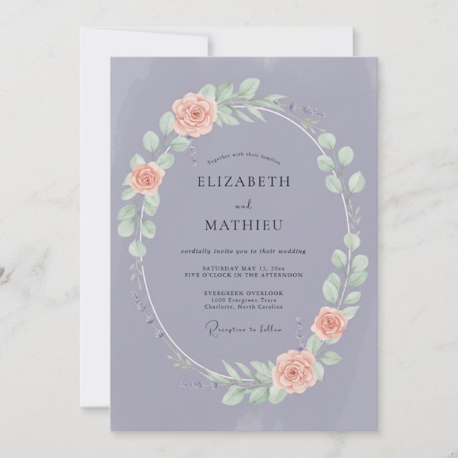 Invitación Boda frondosa de coral malva (Anverso)