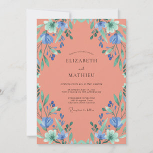 Invitación Boda frondosa de Coral Periwinkle