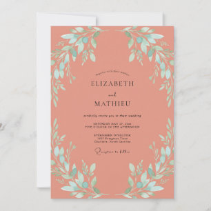 Invitación Boda Frondosa de Coral y Menta
