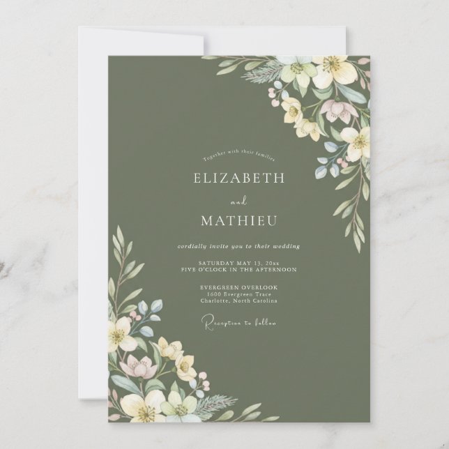 Invitación Boda Frondosa de Crema de Oliva (Anverso)