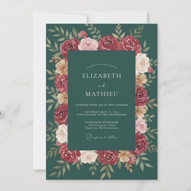 Invitación Boda Frondosa de Esmeralda Carmesí (Anverso)