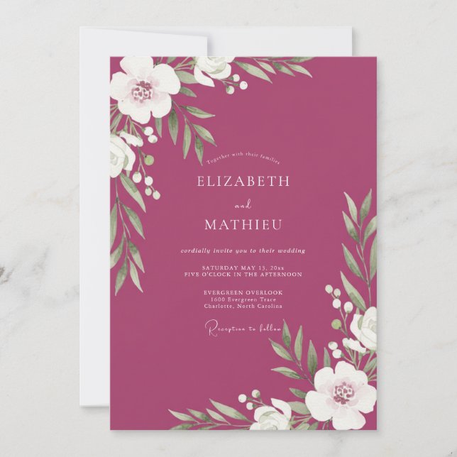 Invitación Boda Frondosa de Frambuesa (Anverso)