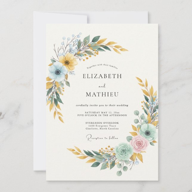 Invitación Boda Frondosa de Hielo Dorado (Anverso)