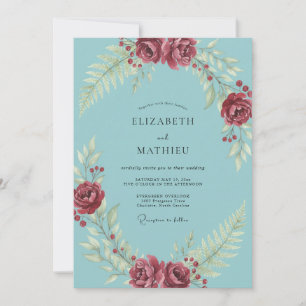Invitación Boda Frondosa de Hoja de Aqua Berry