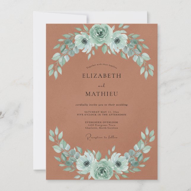 Invitación Boda Frondosa de Hoja de Menta Oxidada (Anverso)