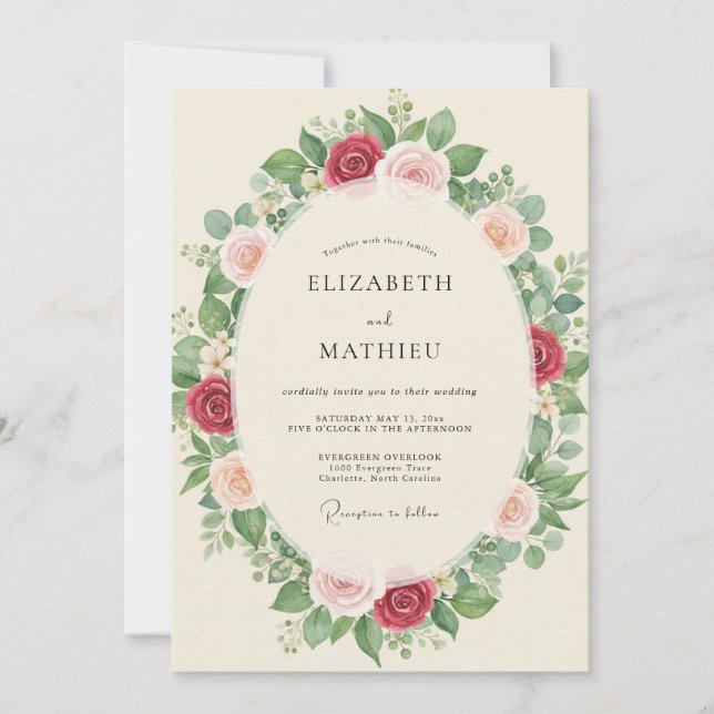 Invitación Boda Frondosa de Melocotón Carmesí (Anverso)