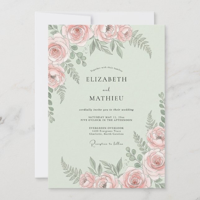 Invitación Boda Frondosa de Melocotón y Menta (Anverso)