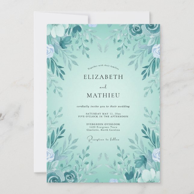 Invitación Boda Frondosa de Menta Acuática Rústica (Anverso)