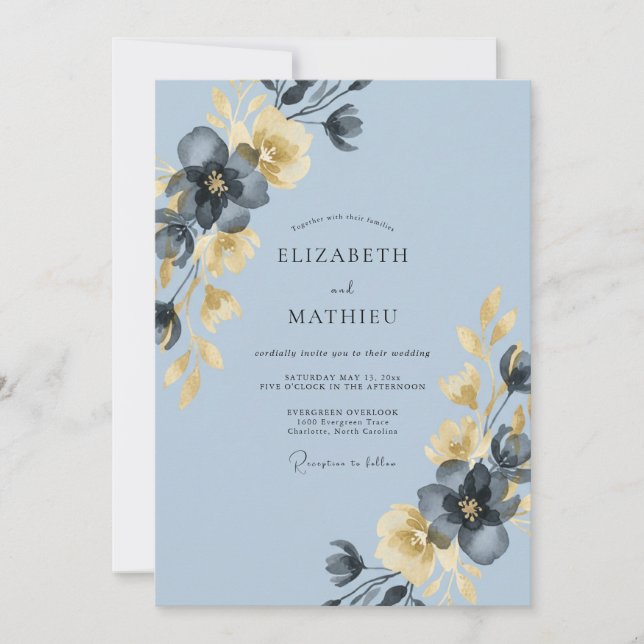 Invitación Boda Frondosa de Miel Celeste (Anverso)