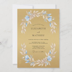 Invitación Boda Frondosa de Oro y Azul