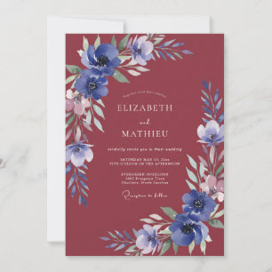 Invitación Boda Frondosa de Periwinkle Carmesí