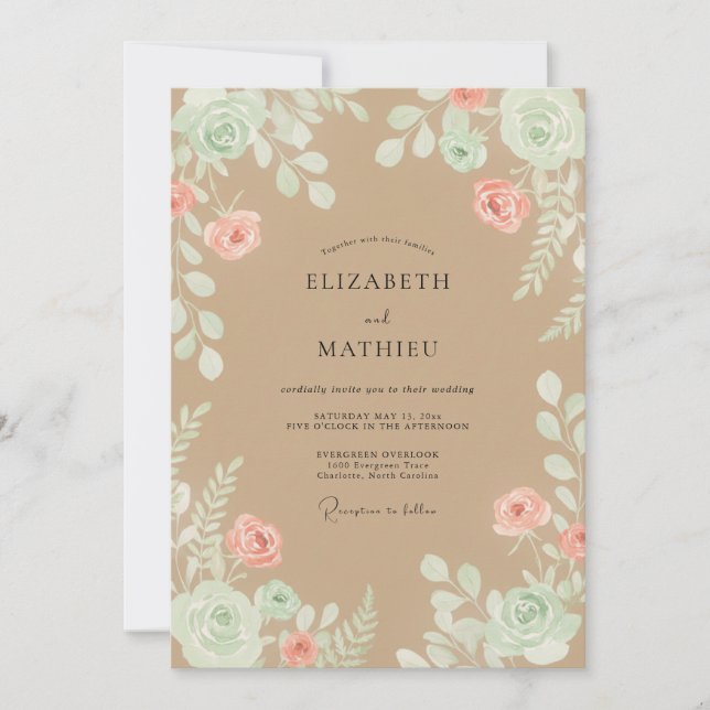 Invitación Boda Frondosa de Rosa Pálido (Anverso)