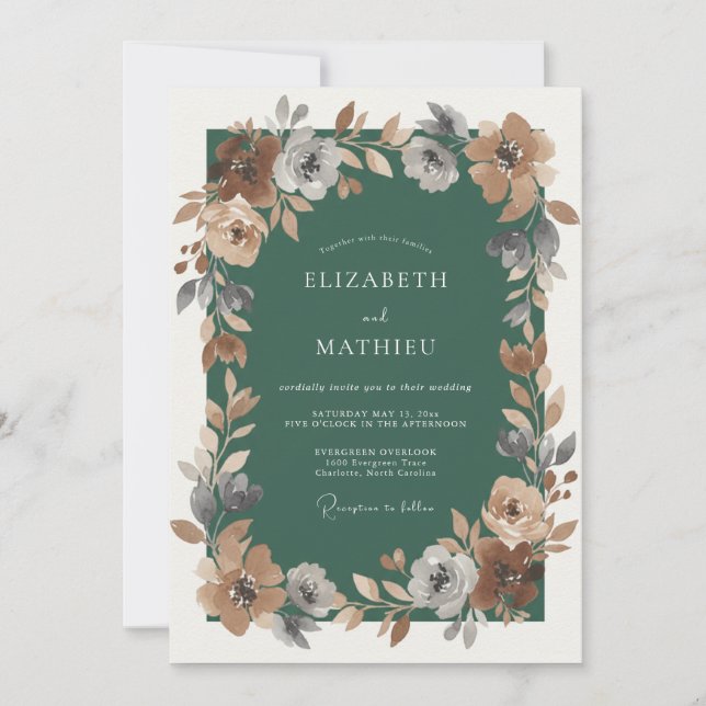 Invitación Boda Frondosa Esmeralda Oxidada (Anverso)