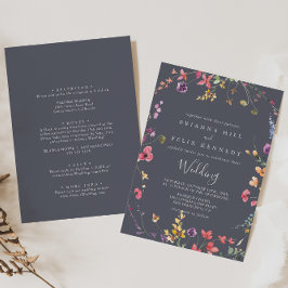 Invitación Boda frontal y posterior azul silvestre clásico