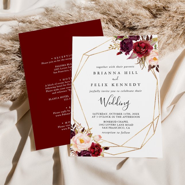 Invitación Boda frontal y posterior de Boho ruítico geométric (Subido por el creador)