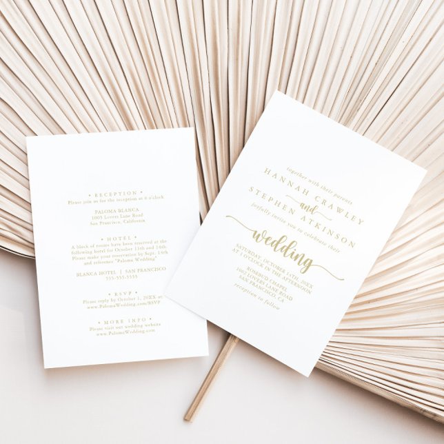 Invitación Boda frontal y posterior de caligrafía de oro (Subido por el creador)