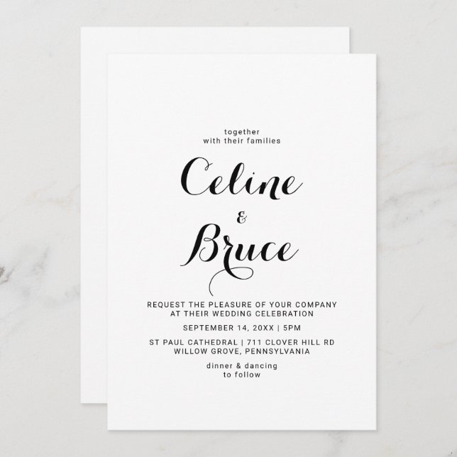 Invitación Boda frontal y posterior de caligrafía moderna (Anverso / Reverso)