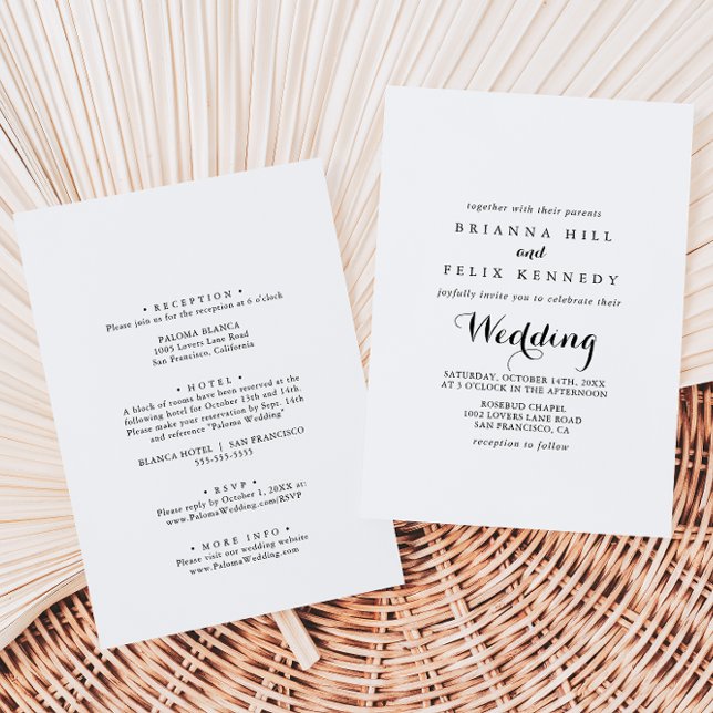 Invitación Boda frontal y posterior de caligrafía moderna (Subido por el creador)