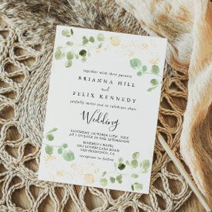 Invitación Boda frontal y posterior de Eucalipto de oro
