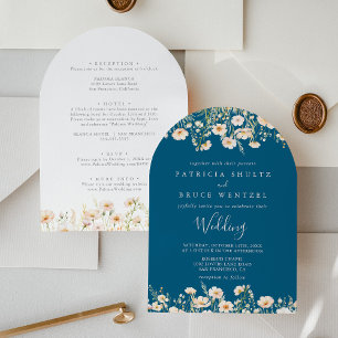 Invitación Boda frontal y posterior de flor silvestre Rubor