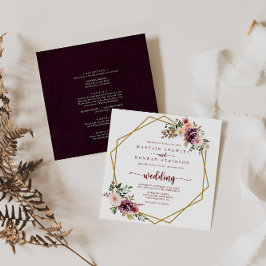 Invitación Boda frontal y posterior de floración rústica geom